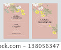Floral wedding invitation card template design, various flowers and leaves on red 138056347