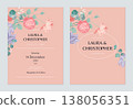 Floral wedding invitation card template design, various flowers and leaves on brown 138056351