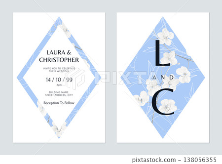 Floral wedding invitation card template design, white golden shower flowers and leaves Floral wedding invitation card template design, white golden shower flowers and leaves 138056355