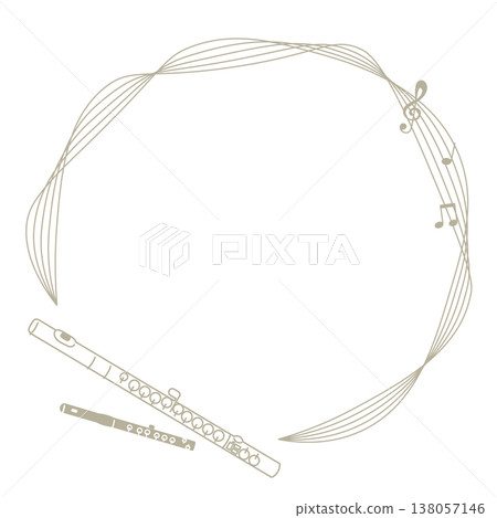 Circular frame with musical notes and instruments - Simple music design material (flute) Circular frame with musical notes and instruments - Simple music design material (flute) 138057146