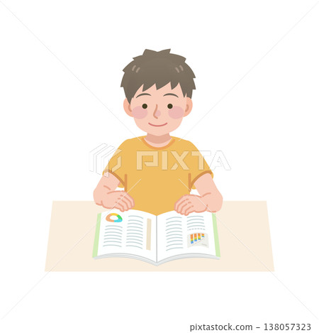 Illustration of a boy reading a textbook Illustration of a boy reading a textbook 138057323