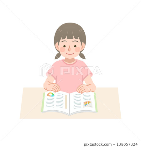 Illustration of a girl reading a textbook 138057324