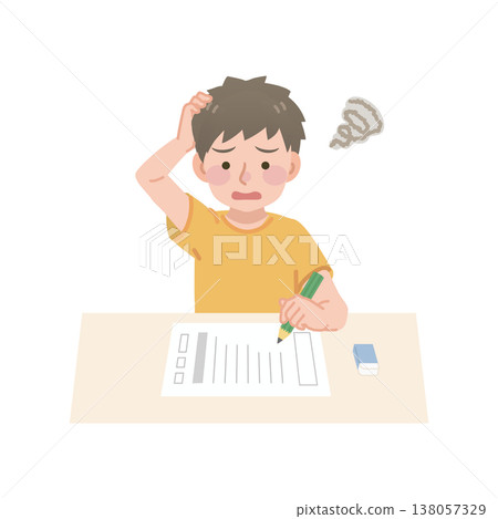 一個男孩努力解決問題的插圖。 一個男孩努力解決問題的插圖。 138057329