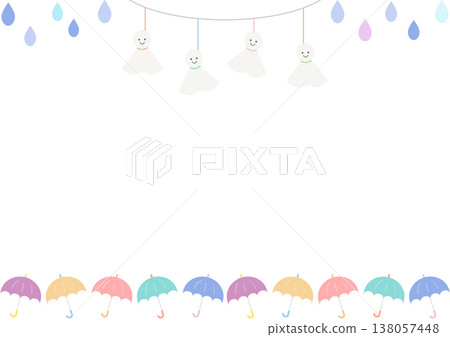 雨季主題相框素材，包含晴天娃娃和雨傘 | 雨、雨季、花圈、裝飾 138057448