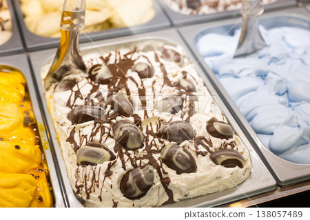 Natural gelato in the refrigerator close up 138057489