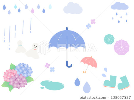Rainy season icon set | Umbrella, Hydrangea, Rain, Teru Teru Bozu (weather doll), Puddle Rainy season icon set | Umbrella, Hydrangea, Rain, Teru Teru Bozu (weather doll), Puddle 138057527