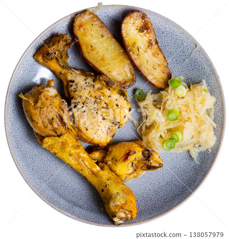 Fried chicken with potatoes and cabbage Fried chicken with potatoes and cabbage 138057979