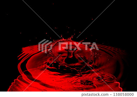 Droplets and ripples splashing on the water's surface [Red] 138058000