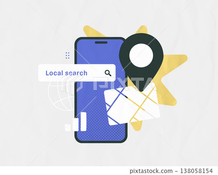Local search engine optimization, hyperlocal mobile geolocation tool, nearby business query results. Smartphone local seo digital marketing concept, modern organic vector illustration Local search engine optimization, hyperlocal mobile geolocation tool, nearby business query results. Smartphone local seo digital marketing concept, modern organic vector illustration 138058154