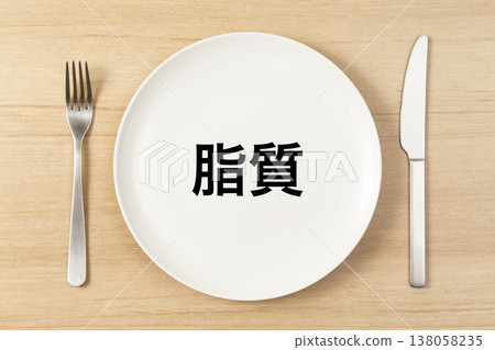 A plate and cutlery labeled "Lipids" A plate and cutlery labeled "Lipids" 138058235