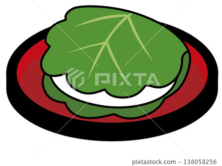 An illustration of kashiwa mochi (rice cake wrapped in oak leaves) on a tray for Tango no Sekku (Boys' Festival), Children's Day. An illustration of kashiwa mochi (rice cake wrapped in oak leaves) on a tray for Tango no Sekku (Boys' Festival), Children's Day. 138058256