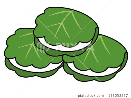 Illustrations of kashiwa mochi (rice cakes wrapped in oak leaves) for Children's Day (Tango no Sekku) / 3 pieces Illustrations of kashiwa mochi (rice cakes wrapped in oak leaves) for Children's Day (Tango no Sekku) / 3 pieces 138058257