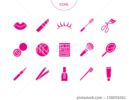 化妝品、彩妝、圖示、象形圖、向量插圖、套裝 138058261