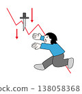 A stock market chart plummets, and a man tries to catch a falling knife. 138058368