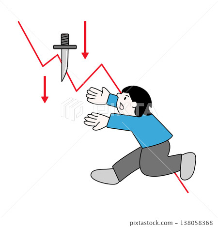 股市暴跌,一名男子試圖接住一把掉落的刀。 股市暴跌,一名男子試圖接住一把掉落的刀。 138058368