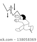 A monochrome illustration of falling stock prices and a person chasing a falling knife. 138058369