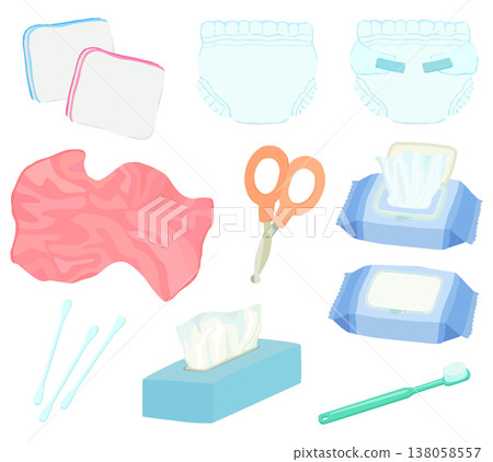嬰兒護理產品插圖集，育兒向量素材 138058557