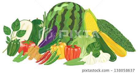 Illustration of a collection of summer vegetables (vector material) Illustration of a collection of summer vegetables (vector material) 138058637