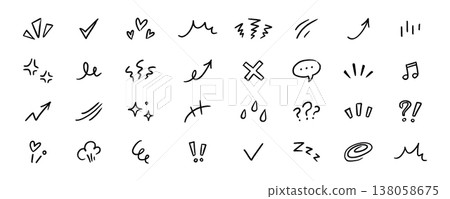 Line element movement hand drawn set. Line doodle sketch hand drawn movement effect icon pencil brush chalk stroke. Cute comic manga emoji emotion stars sparkle heart expression. Vector Line element movement hand drawn set. Line doodle sketch hand drawn movement effect icon pencil brush chalk stroke. Cute comic manga emoji emotion stars sparkle heart expression. Vector 138058675