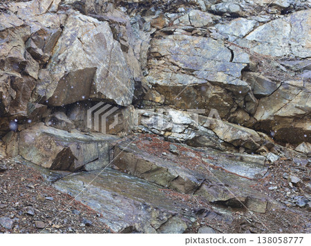 Layered Rocky Cliff With Exposed Strata Layered Rocky Cliff With Exposed Strata 138058777