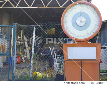 Vintage Mechanical Scale In Rusty Garage Setting Vintage Mechanical Scale In Rusty Garage Setting 138058805