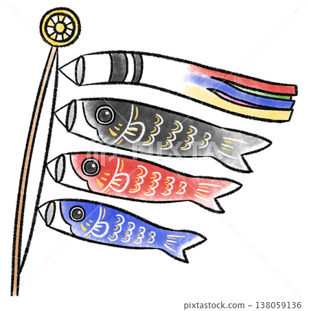 Watercolor-style illustration of swimming carp streamers Watercolor-style illustration of swimming carp streamers 138059136
