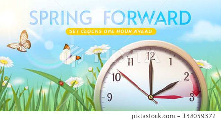 Daylight Saving Reminder with Clocks and Butterflies Daylight Saving Reminder with Clocks and Butterflies 138059372
