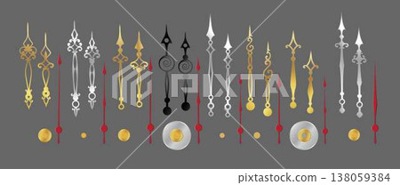 Collection of Decorative Clock Hands and Elements Collection of Decorative Clock Hands and Elements 138059384