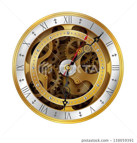 Vintage Clock with Elegant Gold Gears Vintage Clock with Elegant Gold Gears 138059391