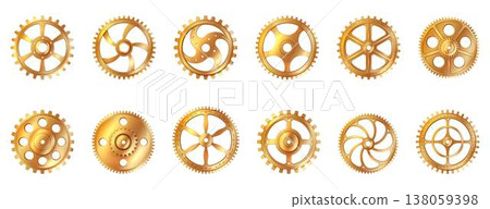 Collection of various golden gears and cogs Collection of various golden gears and cogs 138059398