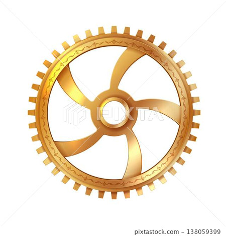 Golden Gear with Intricate Design on White Background 138059399