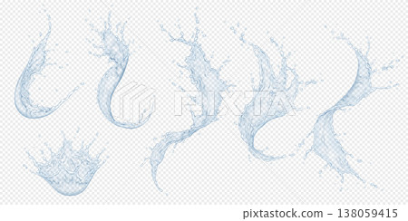 Detailed Water Splash Elements on Transparent Background Detailed Water Splash Elements on Transparent Background 138059415