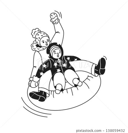 Children Enjoying Snow Tubing Activity 138059432