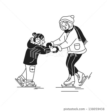 Children Skating Playfully on Ice Rink Children Skating Playfully on Ice Rink 138059438