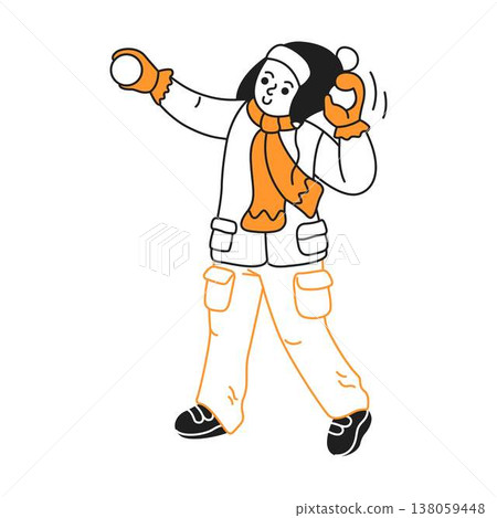 Cheerful Child Playing with Snowballs in Winter Attire Cheerful Child Playing with Snowballs in Winter Attire 138059448