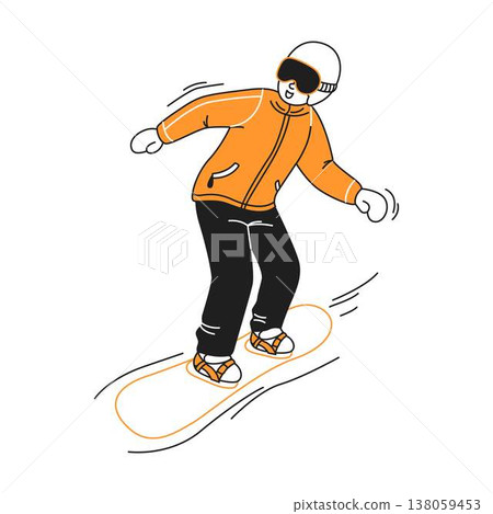 Cartoon Illustration of Snowboarder in Motion Cartoon Illustration of Snowboarder in Motion 138059453