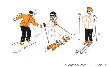 Winter Sport Enthusiasts Skiing and Snowboarding Winter Sport Enthusiasts Skiing and Snowboarding 138059464