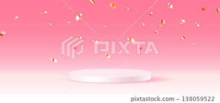 Minimalistic Stage with Falling Confetti on Pink 138059522