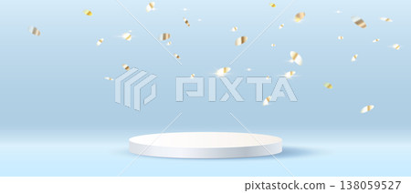 Floating Confetti Above Minimalist White Podium 138059527