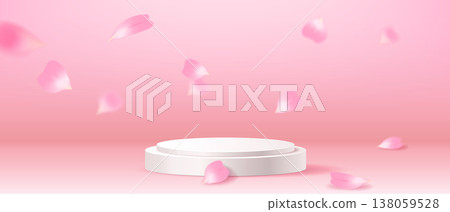Pink Petals Falling on White Podium Pink Petals Falling on White Podium 138059528