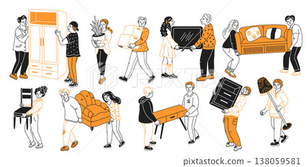 Teamwork Illustration of People Moving Furniture Teamwork Illustration of People Moving Furniture 138059581