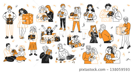 People Celebrating with Gifts in Festive Setting People Celebrating with Gifts in Festive Setting 138059593