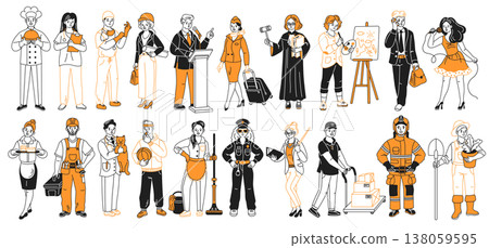 Various Professions Illustrated in Line Art Style 138059595