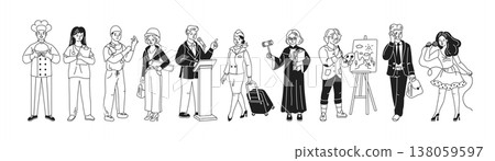 Diverse Professions in Black and White Illustration Diverse Professions in Black and White Illustration 138059597