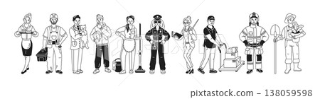 Various Professions in Black and White Illustration Various Professions in Black and White Illustration 138059598