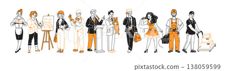Diverse Professions Illustrated in Black and Orange 138059599
