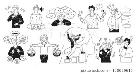 Set of Emotions and Concepts in Line Art 138059615