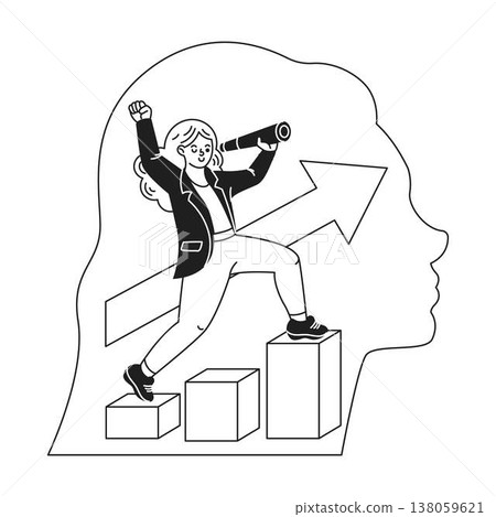 Motivated Woman Climbing Success Ladder Motivated Woman Climbing Success Ladder 138059621