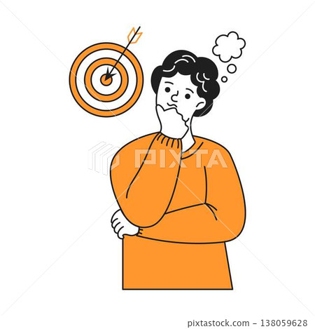 Pondering Person Near Bullseye Target Illustration 138059628