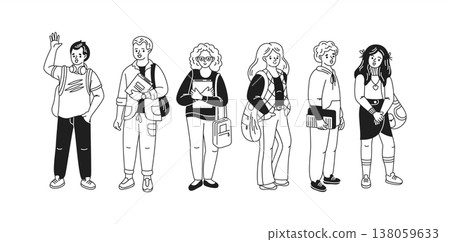 Diverse Group of Students in Line Art Diverse Group of Students in Line Art 138059633